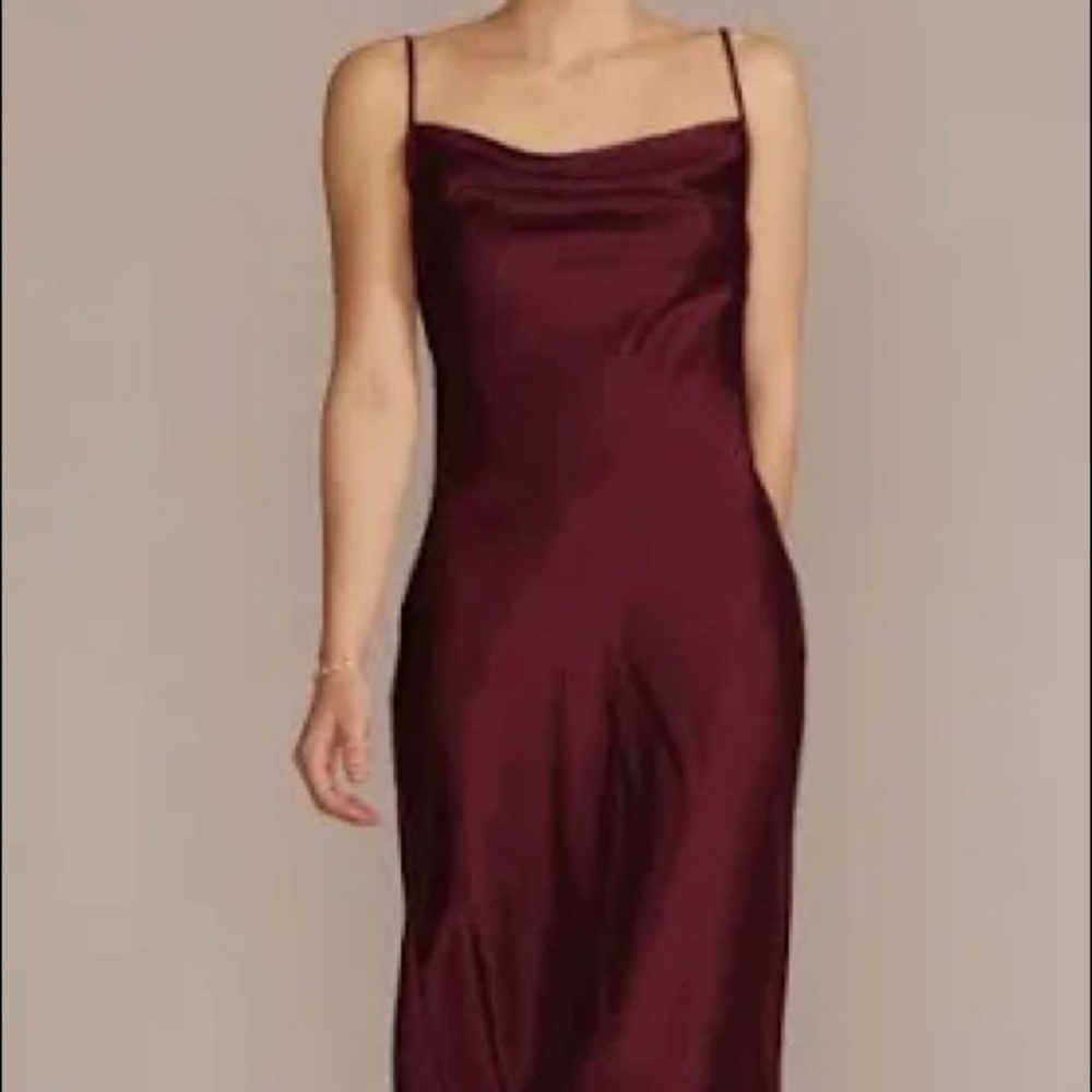 David’s Bridal Wine Colored Midi Satin / Bridesmaid / Evening  / Wedding Guest